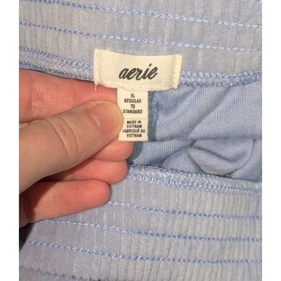 Aerie Pants XL Women's Blue Groove-On Velour High Waisted Flare Pant Ribbed - Picture 5 of 7